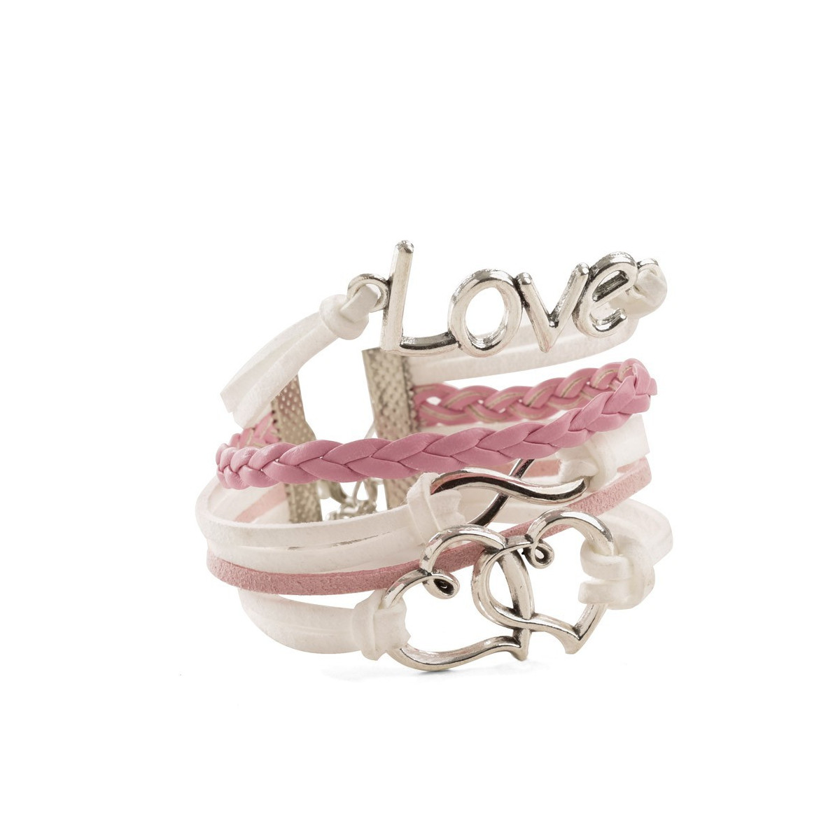 Multi pulseiras Love em tons de rosa e branco Um detalhe romântico e elegante