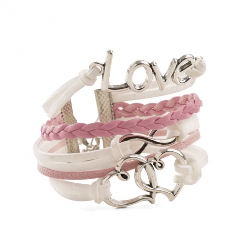 Multi pulseiras Love em tons de rosa e branco Um detalhe romântico e elegante