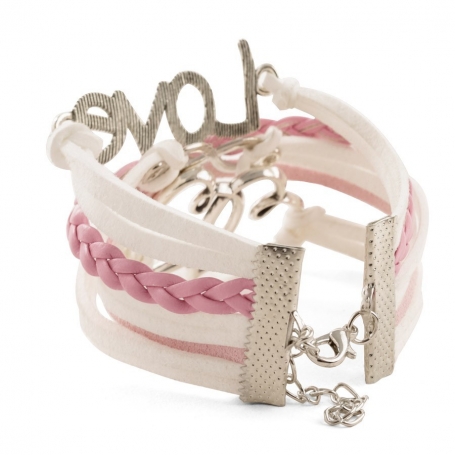 Multi pulseiras Love em tons de rosa e branco Um detalhe romântico e elegante