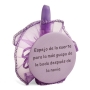 Espelho detalhes de casamento com frase e caneta batom em bolsa de organza