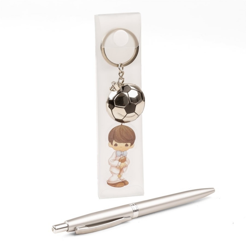 Chaveiro de futebol com caneta de acetato e adesivo para comunhão de menino