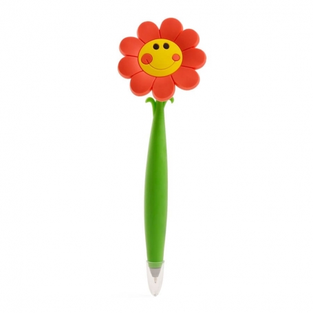 Caneta em formato engraçado para presente, formato de flor com rosto sorridente