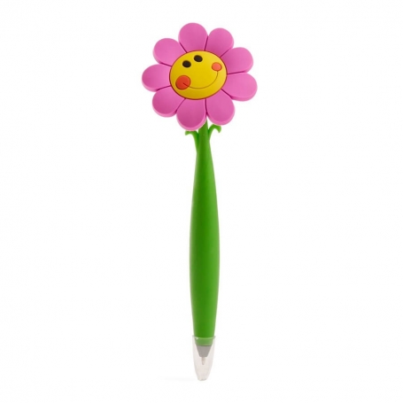 Caneta em formato engraçado para presente, formato de flor com rosto sorridente