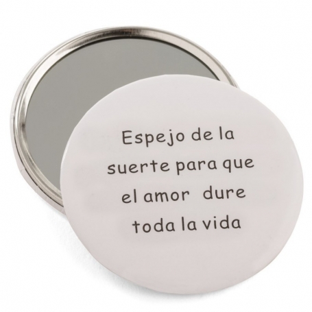 Espejo de bolsillo blanco con frase