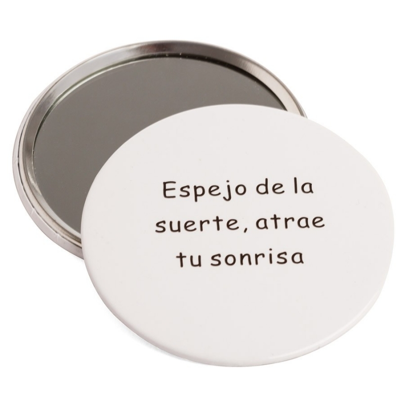 Espelho de bolsa branco com frase