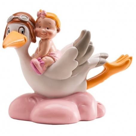 Figura de Cegonha com Bebê Lembrança Especial para Batizado ou Nascimento