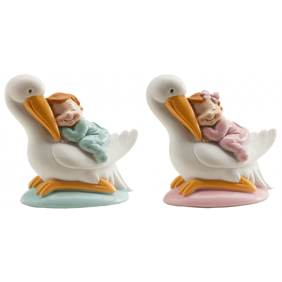 Figuras de cegonhas com bebê para bolo de batizado barato