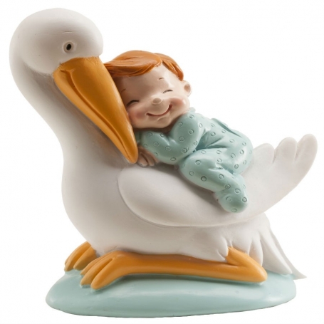 Figuras de cegonhas com bebê para bolo de batizado barato