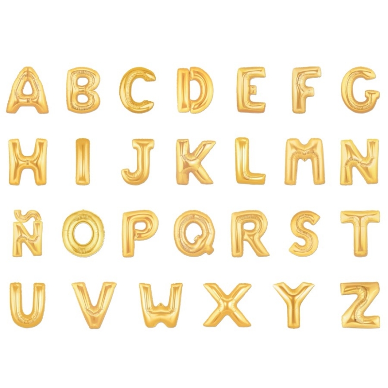 Balões de letras douradas