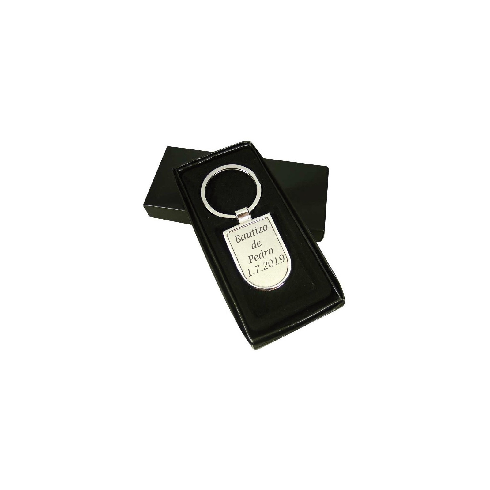 Chaveiro prateado personalizado para batizado