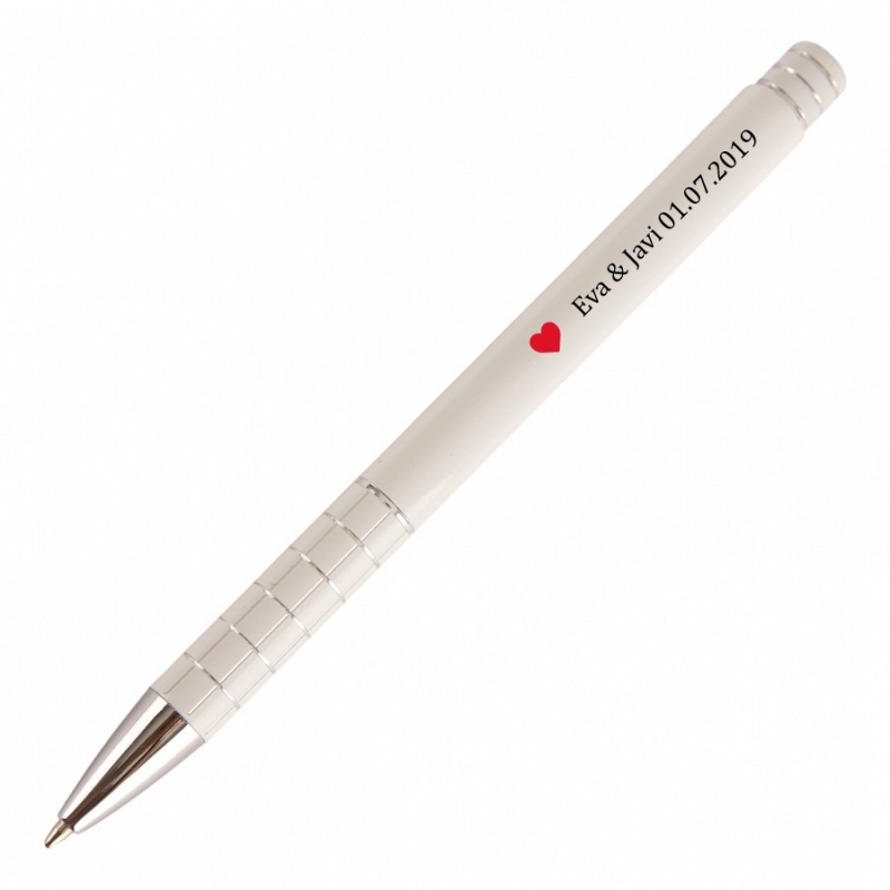 Caneta branca personalizada para casamentos