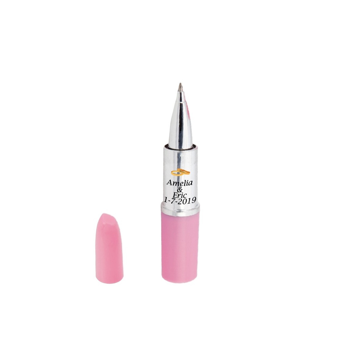 Caneta batom rosa personalizada para lembrancinhas de casamento