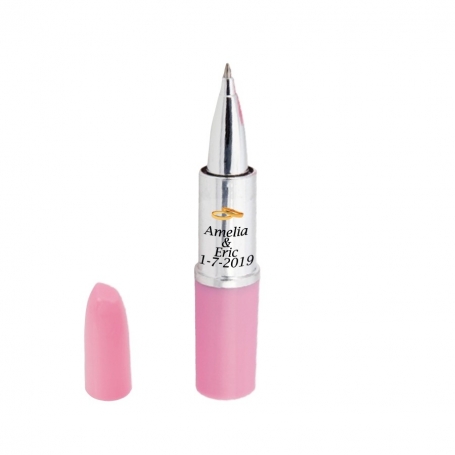 Caneta batom rosa personalizada para lembrancinhas de casamento