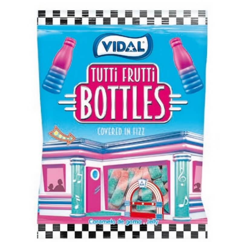 Tutti frutti flavour candy bottles