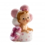 Figura de Bebê em Caixa com Laço Lembrança de Batizado para Menina