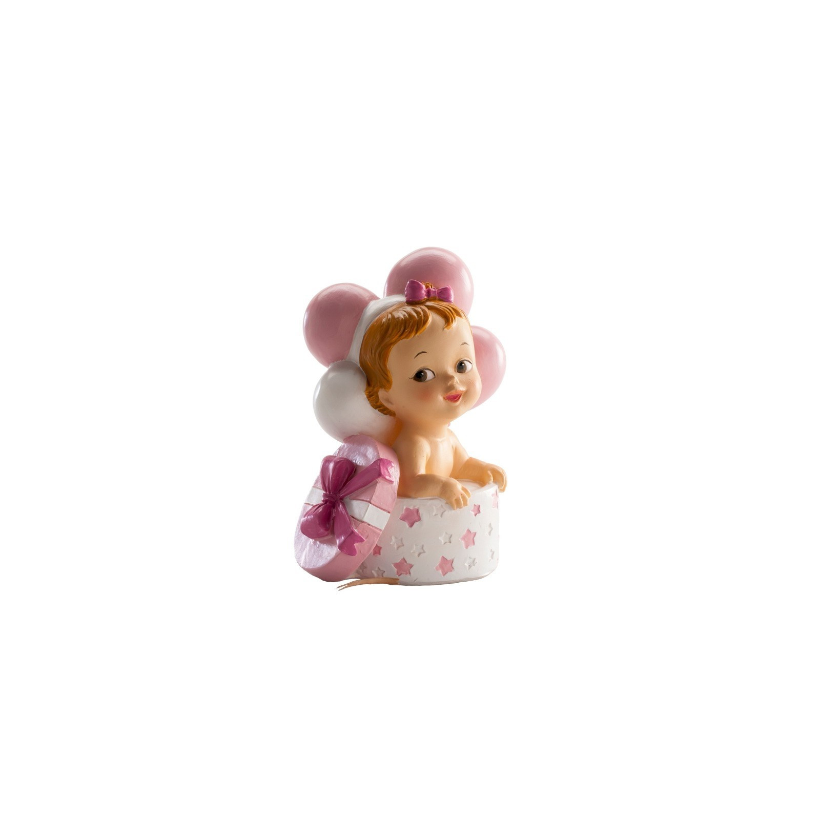 Figura de Bebê em Caixa com Laço Lembrança de Batizado para Menina