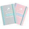 Cadernos bonitos com frases, unicórnios, flamingos, em tons pastel
